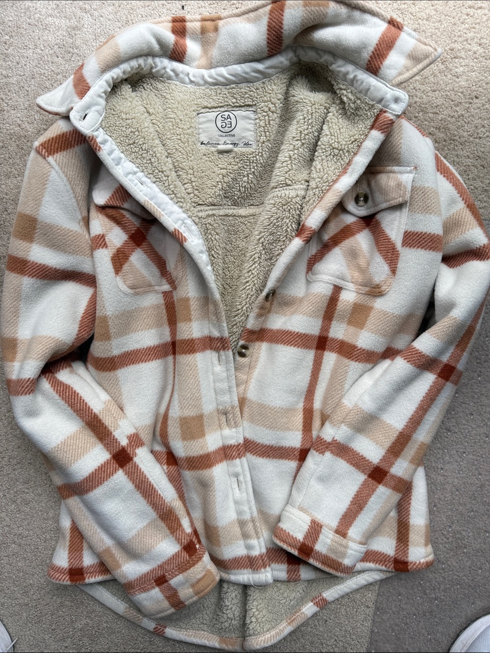 Plaid Sherpa-Lined Jacket in Cream & Tan L